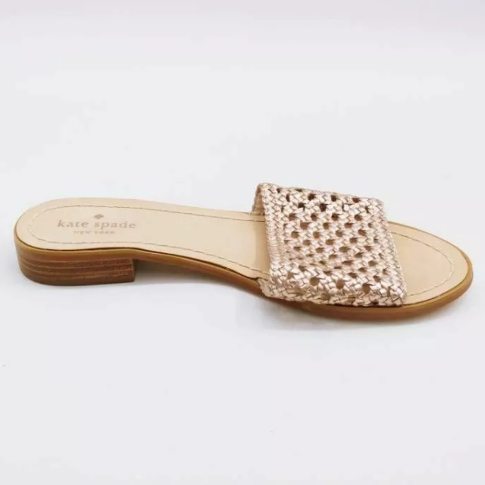 kate spade woven metallic rose gold slide sandals